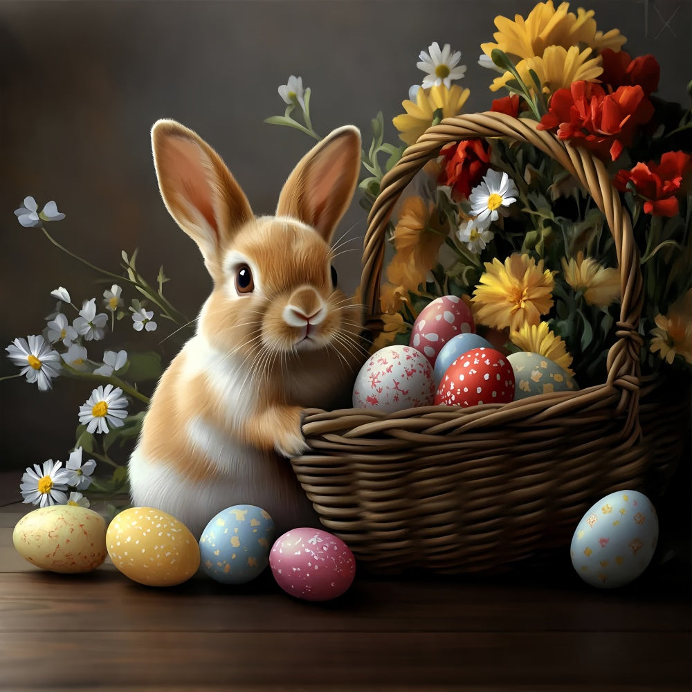 Easter Photo Backdrop Rustic Bunny Blossom Basket Backdrop CSH2-61