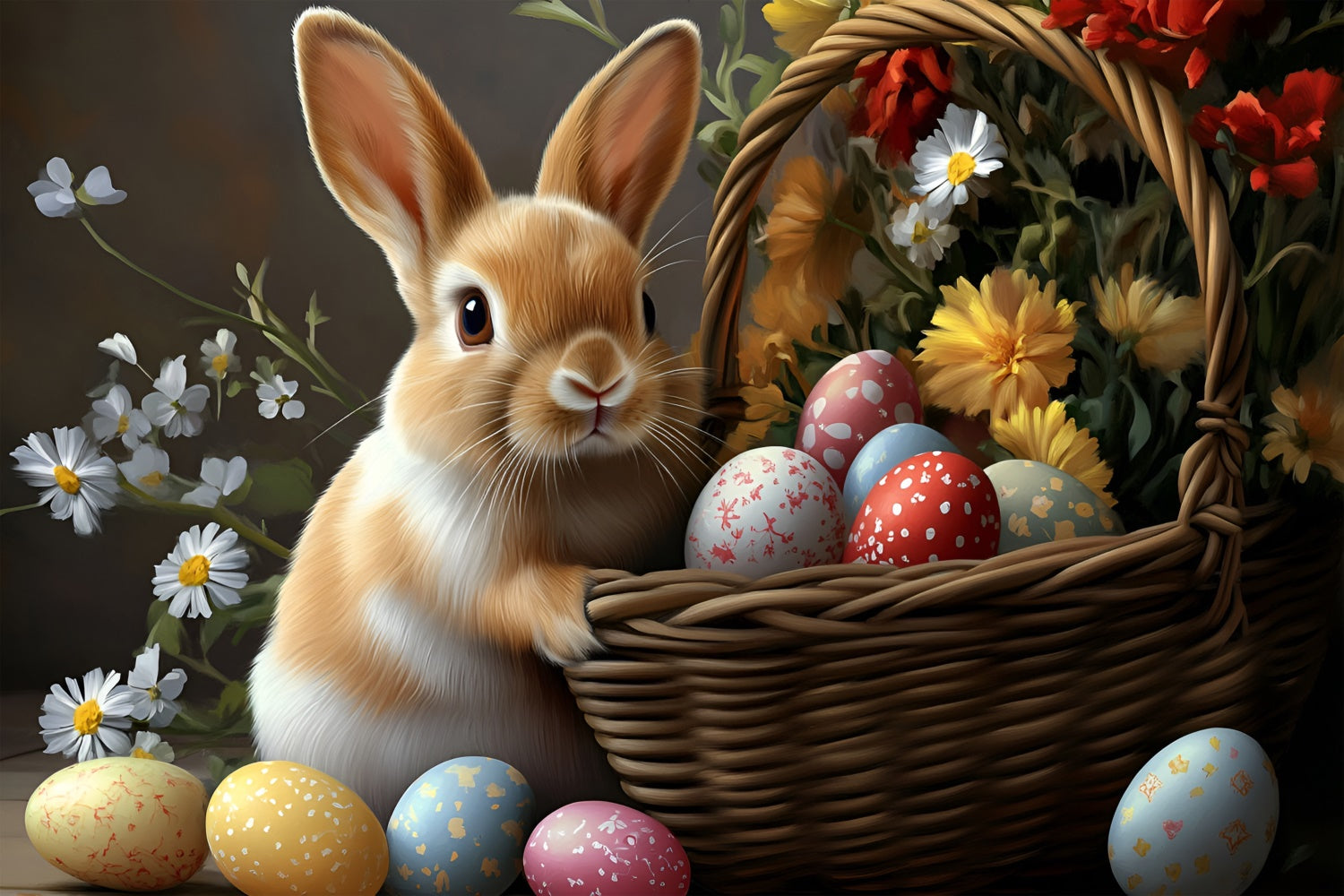 Easter Photo Backdrop Rustic Bunny Blossom Basket Backdrop CSH2-61