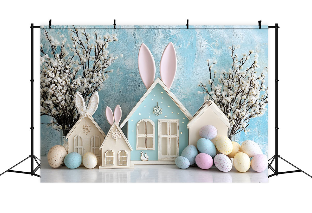 Easter Backdrop Photography Dreamy Bunny Cottage Blue Backdrop CSH2-62