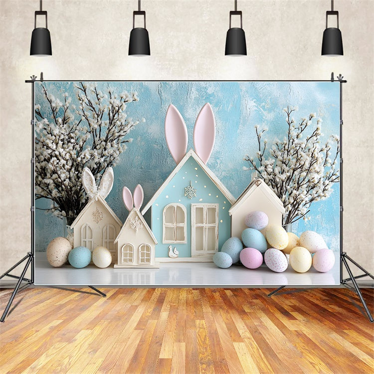 Easter Backdrop Photography Dreamy Bunny Cottage Blue Backdrop CSH2-62