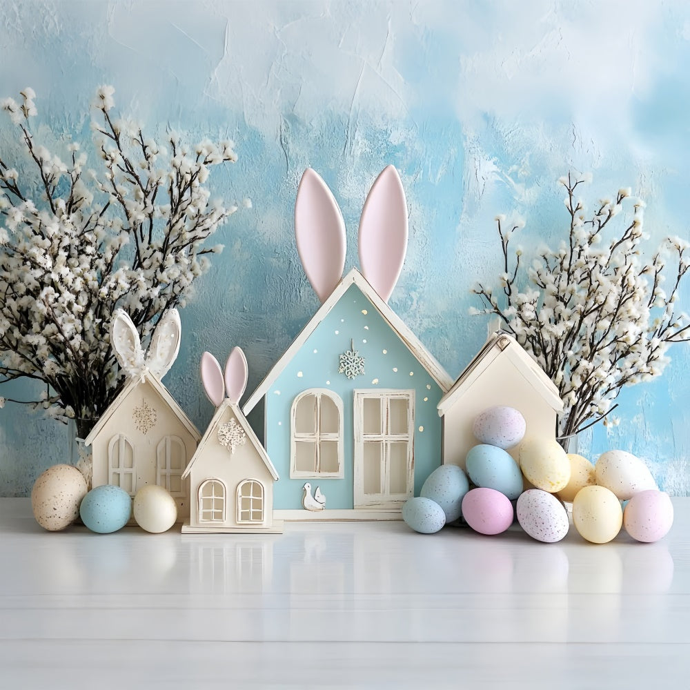 Easter Backdrop Photography Dreamy Bunny Cottage Blue Backdrop CSH2-62