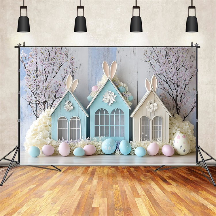 Photo Backdrops For Easter Pastel Bunny House Floral Backdrop CSH2-63