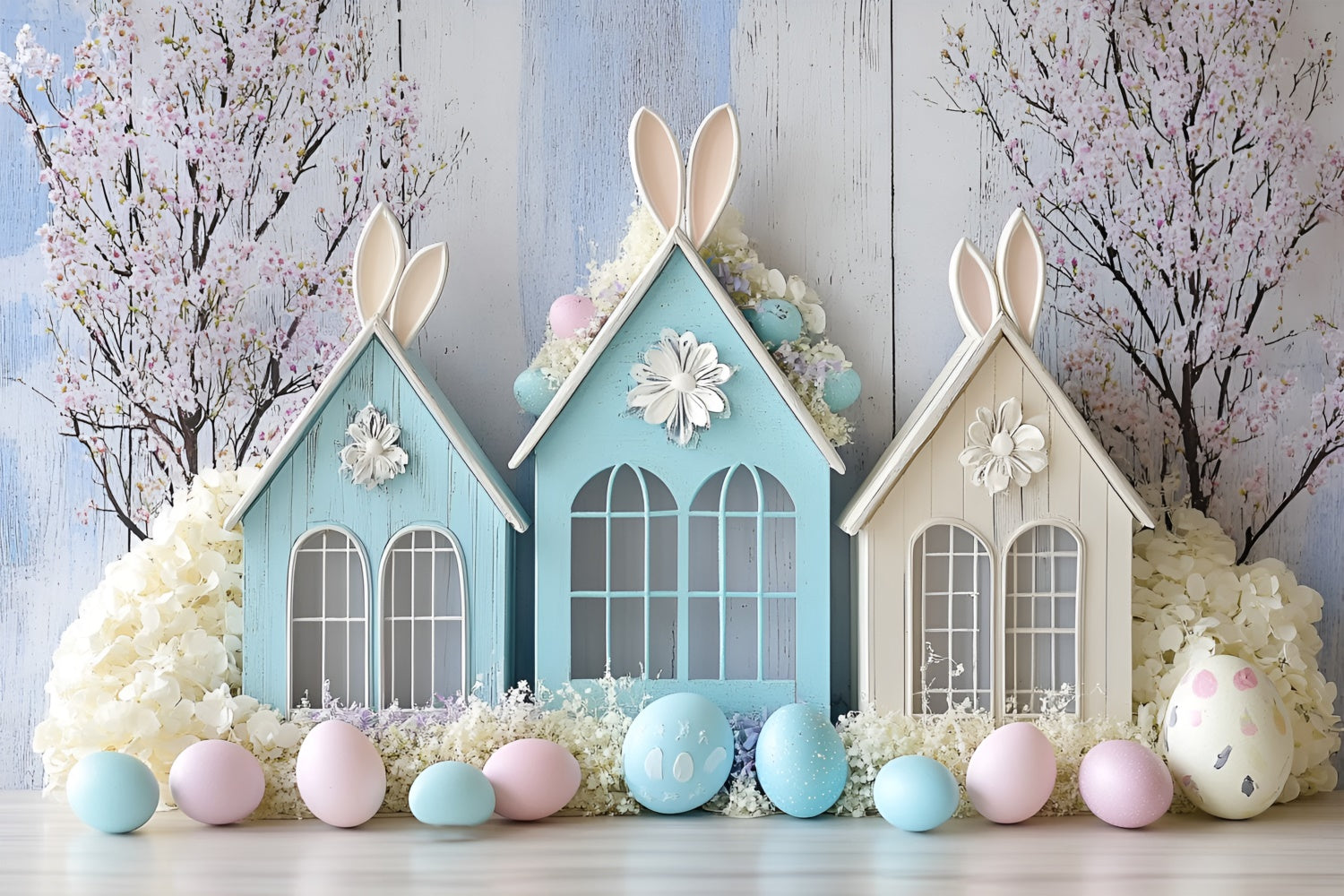 Photo Backdrops For Easter Pastel Bunny House Floral Backdrop CSH2-63