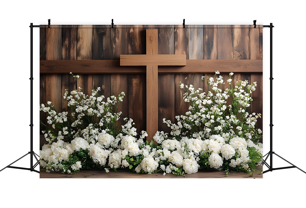 Easter Picture Backdrops Sacred Wooden Cross Floral Backdrop CSH2-66