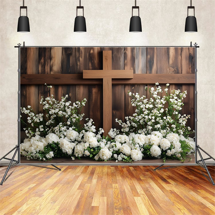 Easter Picture Backdrops Sacred Wooden Cross Floral Backdrop CSH2-66