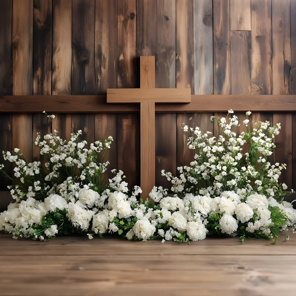 Easter Picture Backdrops Sacred Wooden Cross Floral Backdrop CSH2-66