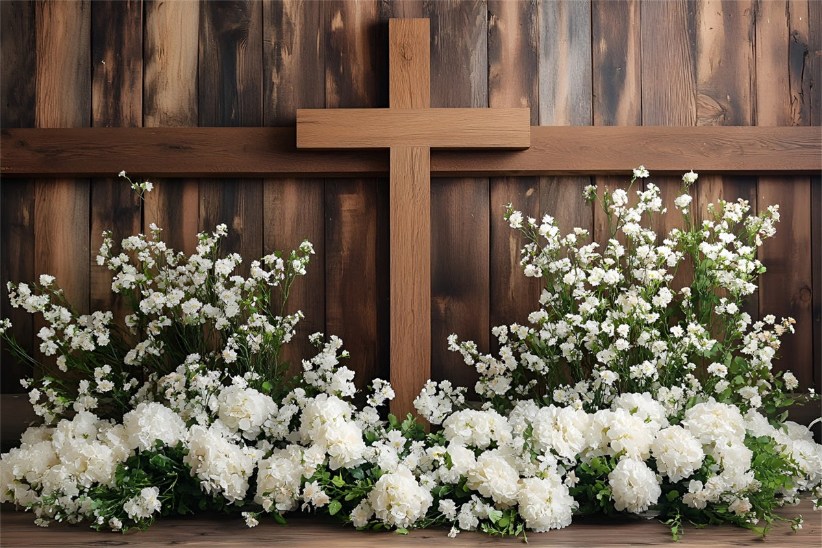 Easter Picture Backdrops Sacred Wooden Cross Floral Backdrop CSH2-66