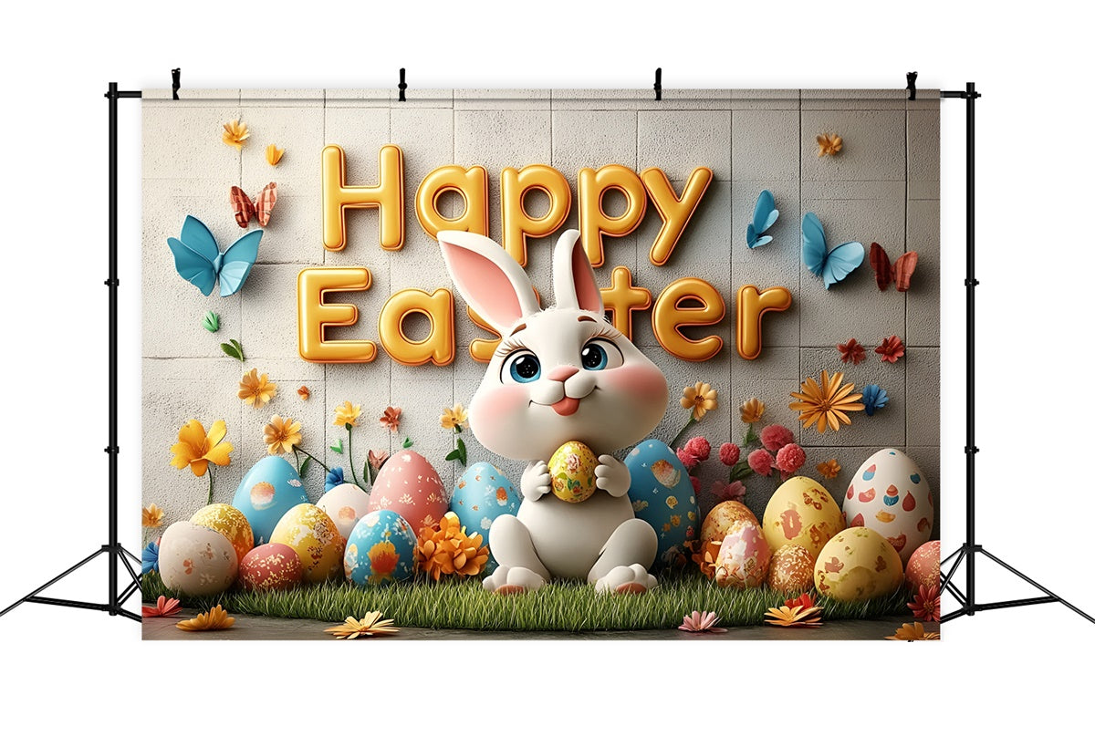 Easter Photo Backdrop Cheerful Bunny Egg Garden Backdrop CSH2-67