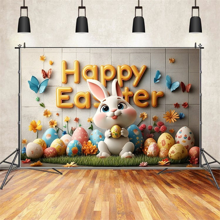 Easter Photo Backdrop Cheerful Bunny Egg Garden Backdrop CSH2-67