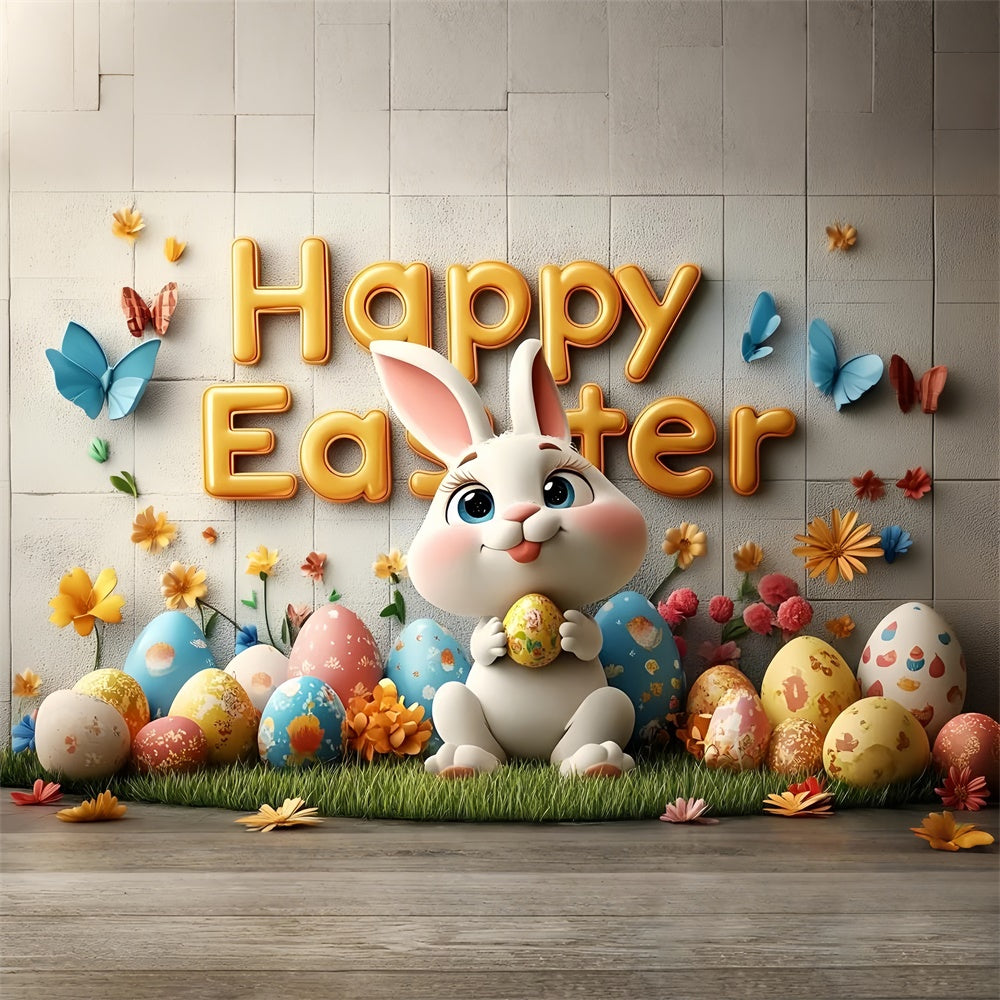 Easter Photo Backdrop Cheerful Bunny Egg Garden Backdrop CSH2-67