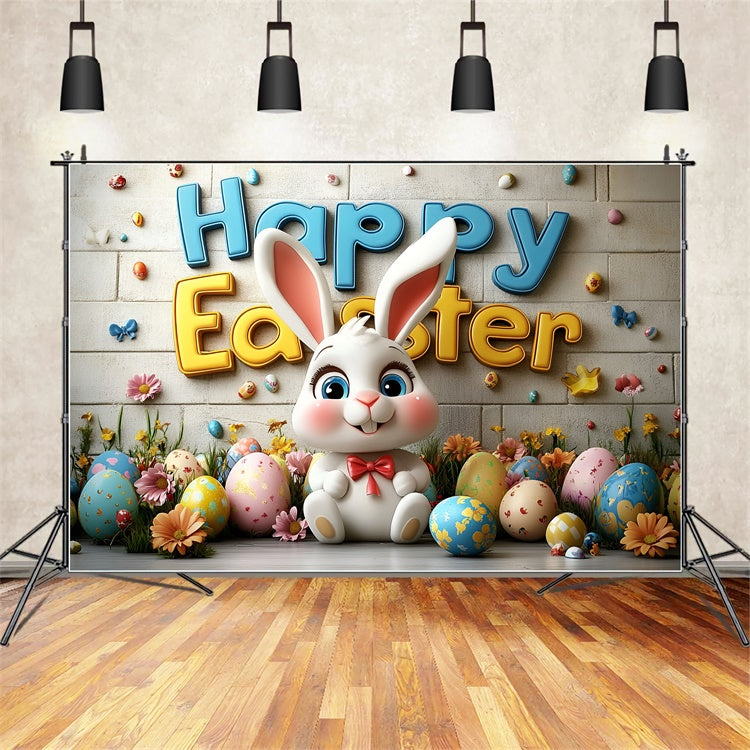 Easter Backdrops Photography Joyful Bunny Colorful Egg Backdrop CSH2-68