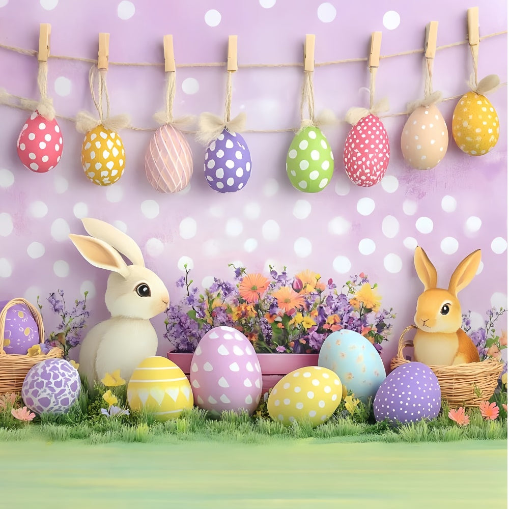 Photography Easter Backdrop Fun Bunny Colorful Eggs Backdrop CSH2-7