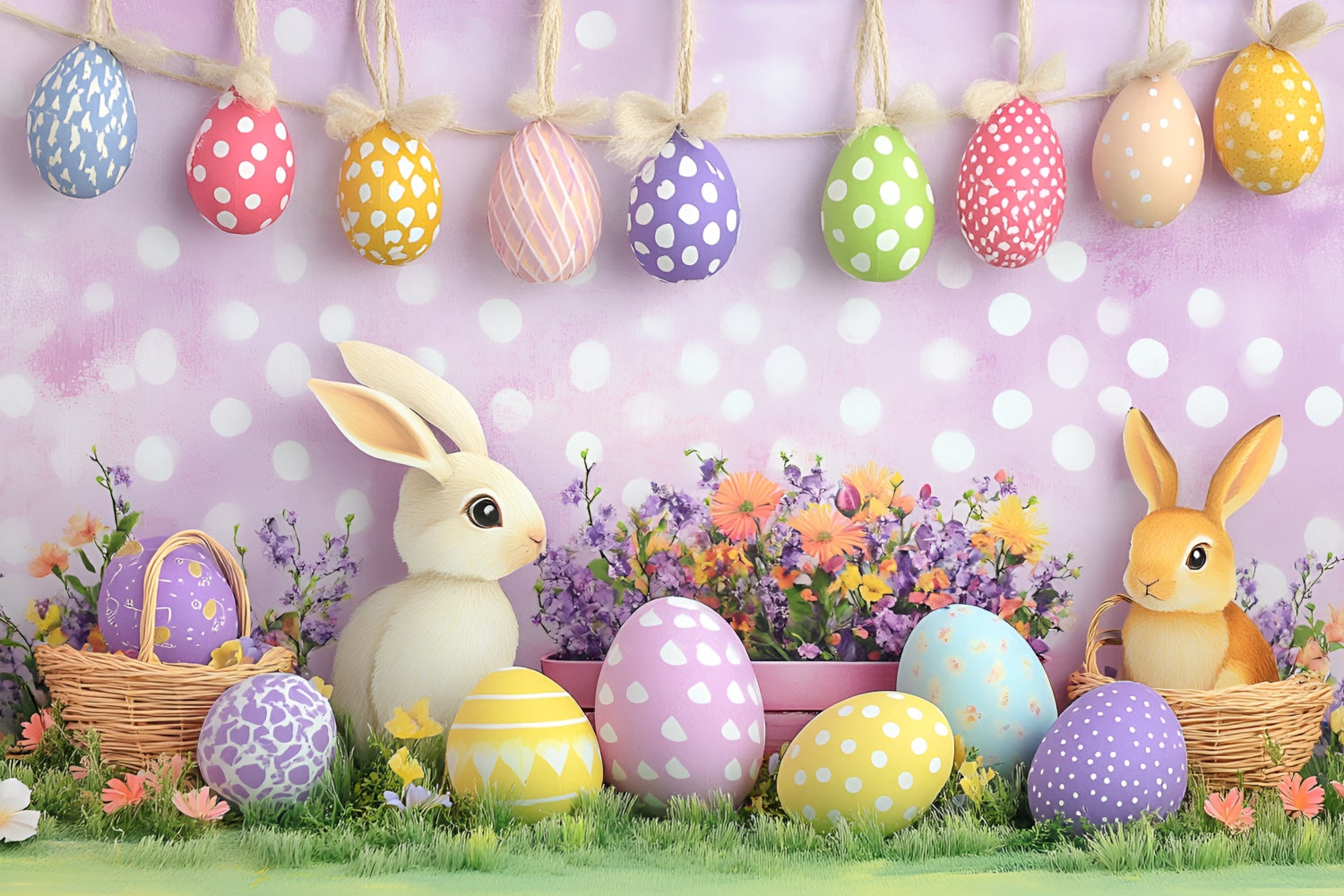 Photography Easter Backdrop Fun Bunny Colorful Eggs Backdrop CSH2-7