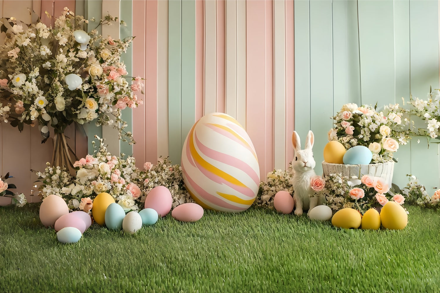 Easter Photo Backdrop Pastel Bunny Egg Celebration Backdrop CSH2-71