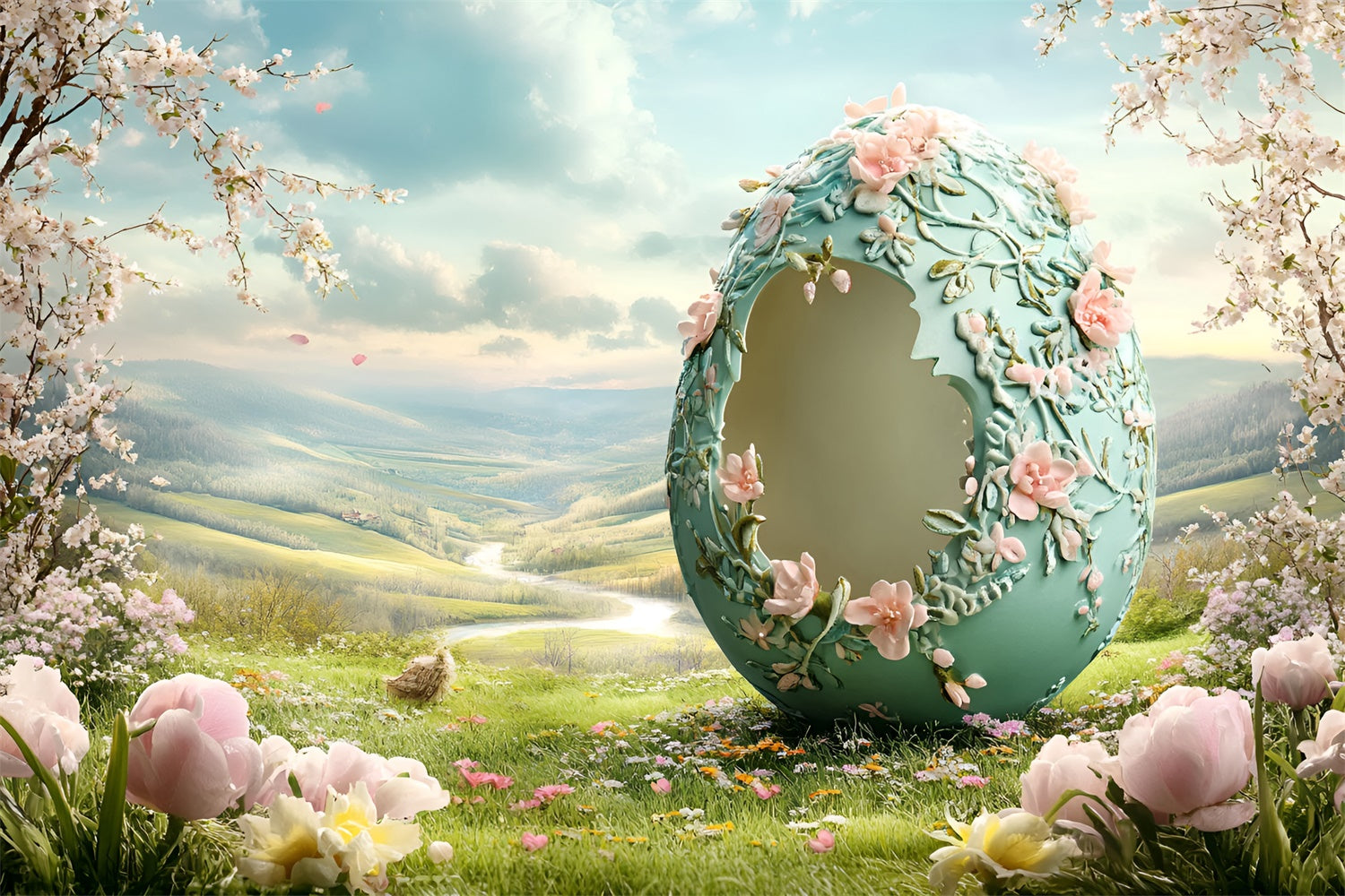 Easter Backdrops Photography Fantasy Carved Egg Bloom Backdrop CSH2-75