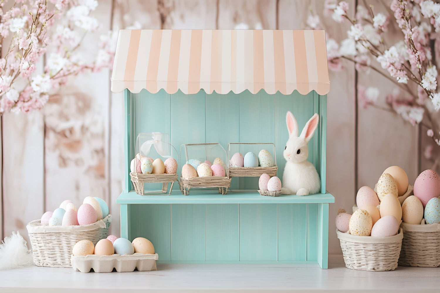 Easter Backdrops For Photography Floral Bunny Egg Shop Backdrop CSH2-76