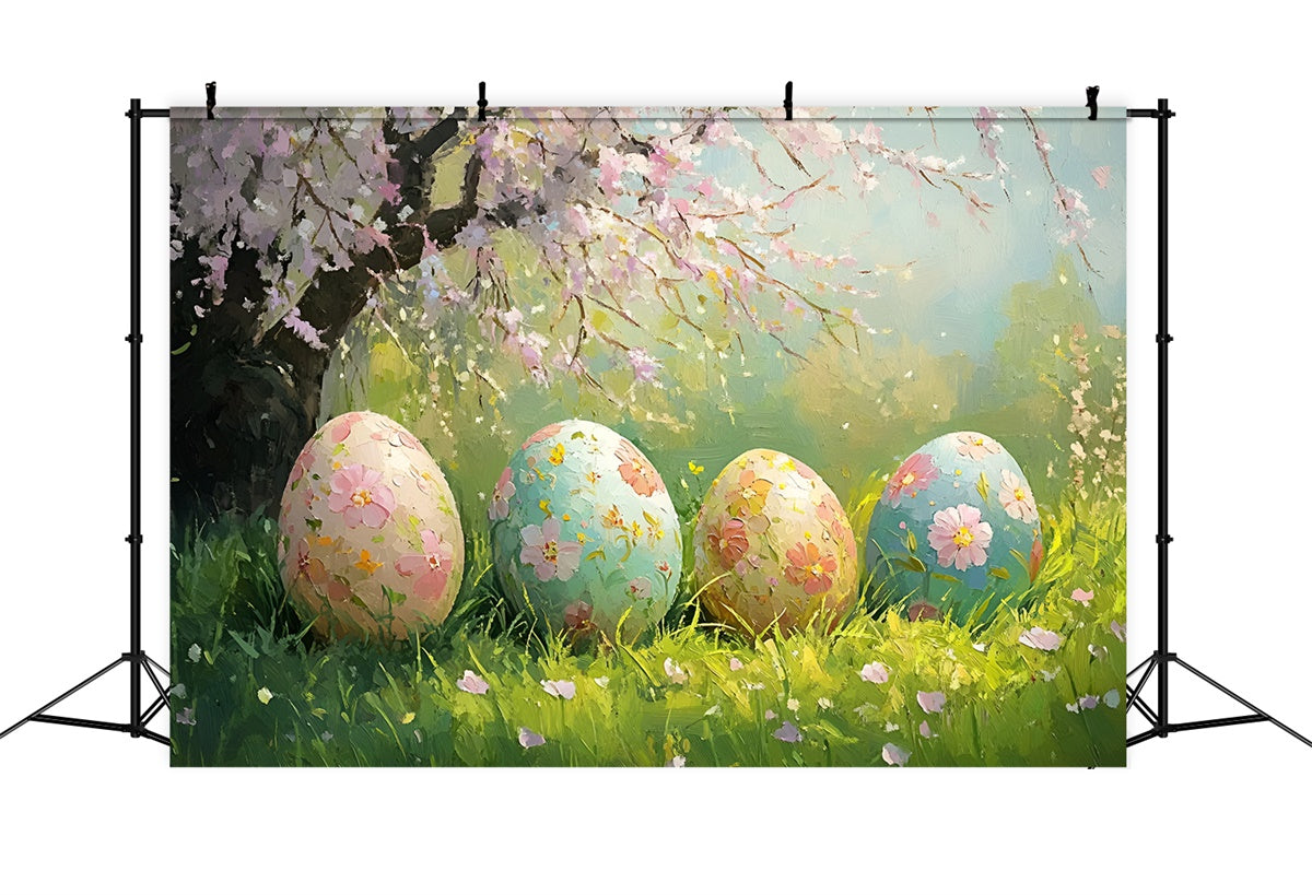 Easter Photo Backdrop Painted Eggs Spring Flowers Backdrop CSH2-8