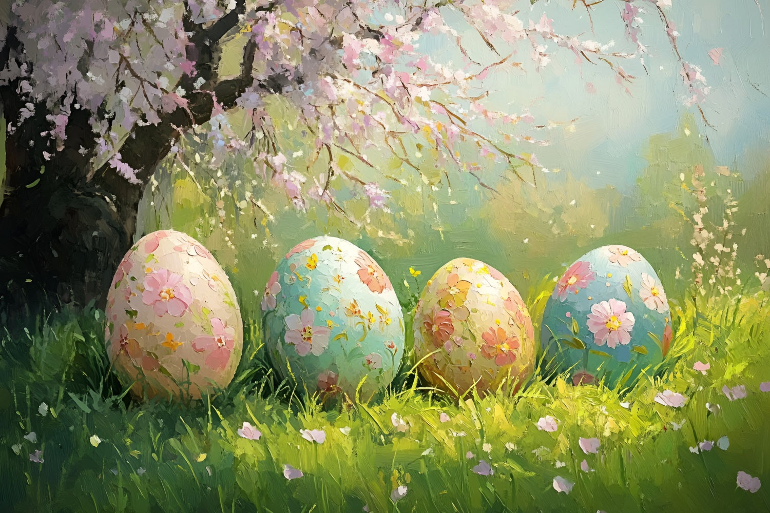 Easter Photo Backdrop Painted Eggs Spring Flowers Backdrop CSH2-8