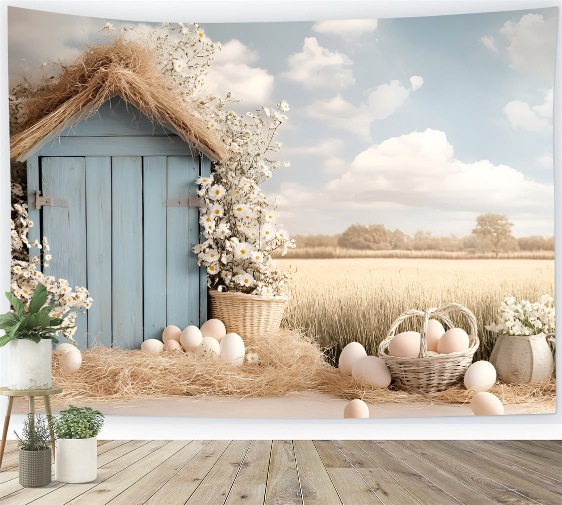 Easter Photography Backdrops Country Wheat Field Egg Backdrop CSH2-83