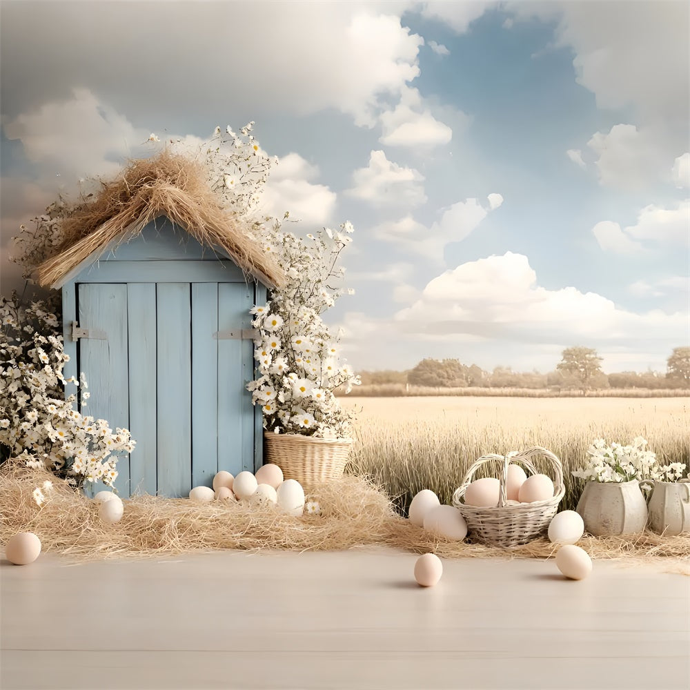 Easter Photography Backdrops Country Wheat Field Egg Backdrop CSH2-83