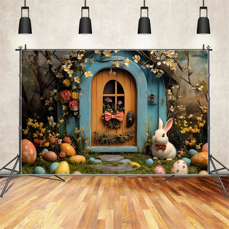 Easter Picture Backdrops Floral Arch Bunny Cottage Backdrop CSH2-85