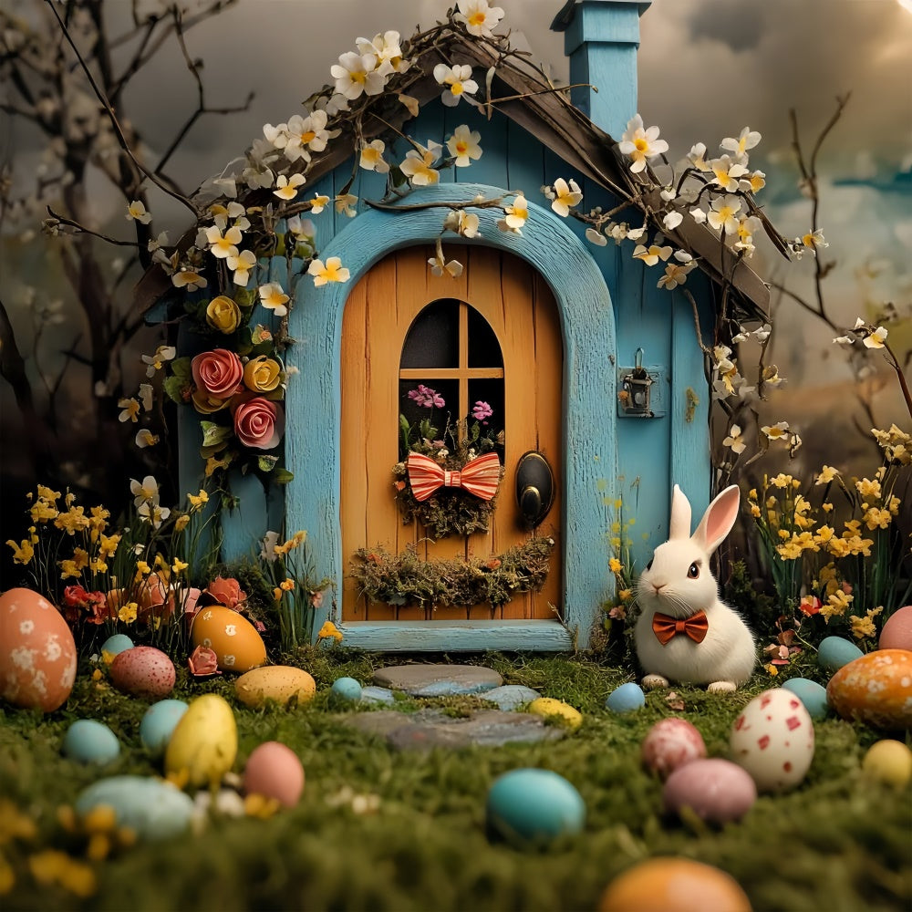 Easter Picture Backdrops Floral Arch Bunny Cottage Backdrop CSH2-85