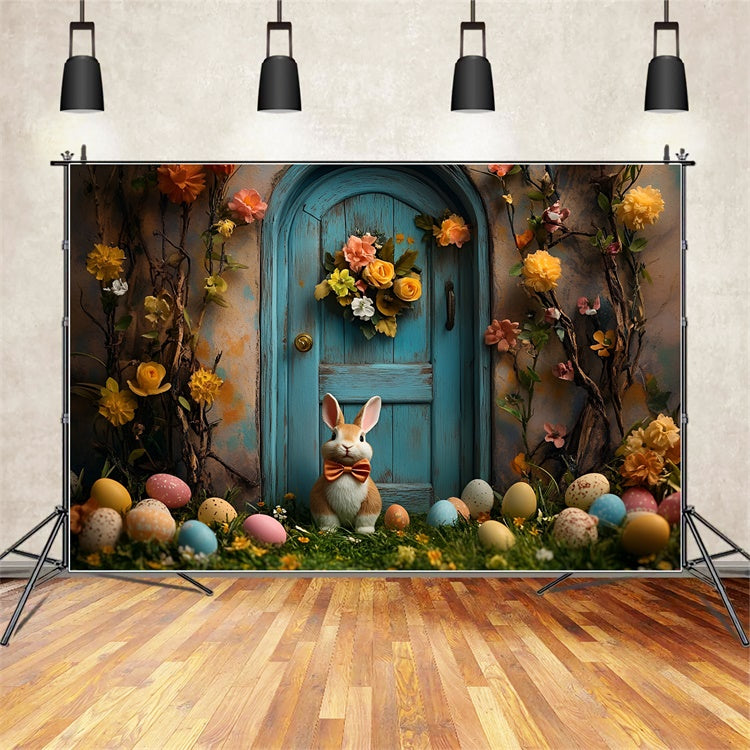 Easter Backdrops Photography Rustic Wooden Door Bunny Backdrop CSH2-86