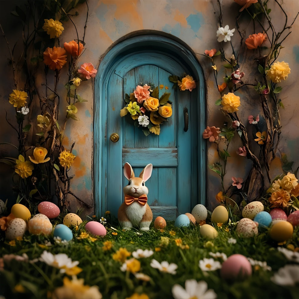 Easter Backdrops Photography Rustic Wooden Door Bunny Backdrop CSH2-86