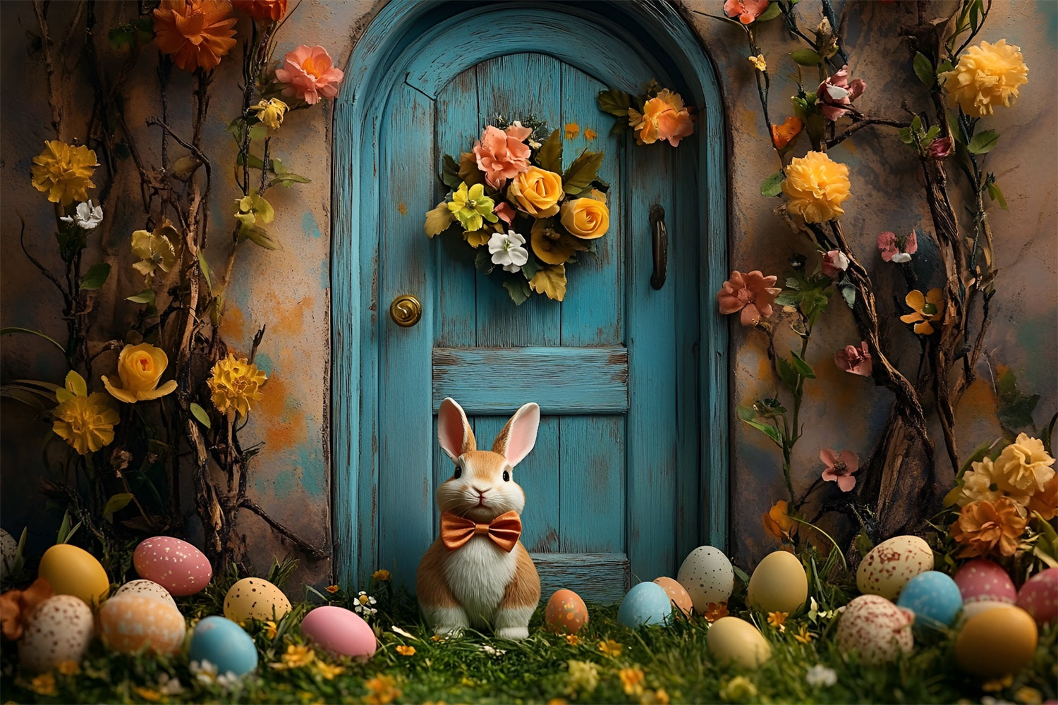 Easter Backdrops Photography Rustic Wooden Door Bunny Backdrop CSH2-86