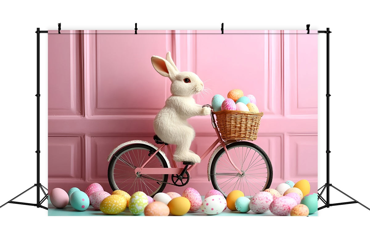 Photography Easter Backdrop Bunny Rides Bicycle Pink Backdrop CSH2-88