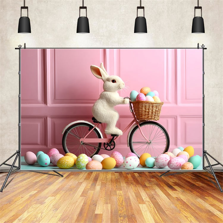 Photography Easter Backdrop Bunny Rides Bicycle Pink Backdrop CSH2-88