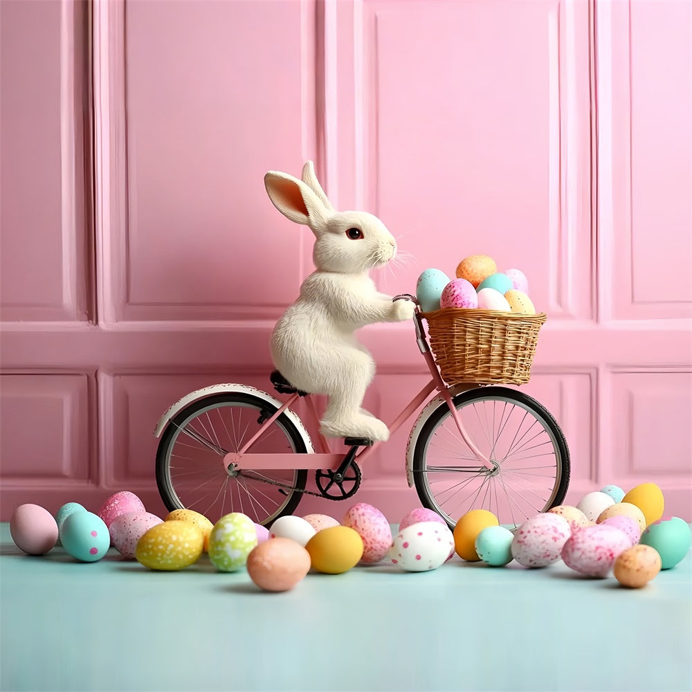 Photography Easter Backdrop Bunny Rides Bicycle Pink Backdrop CSH2-88