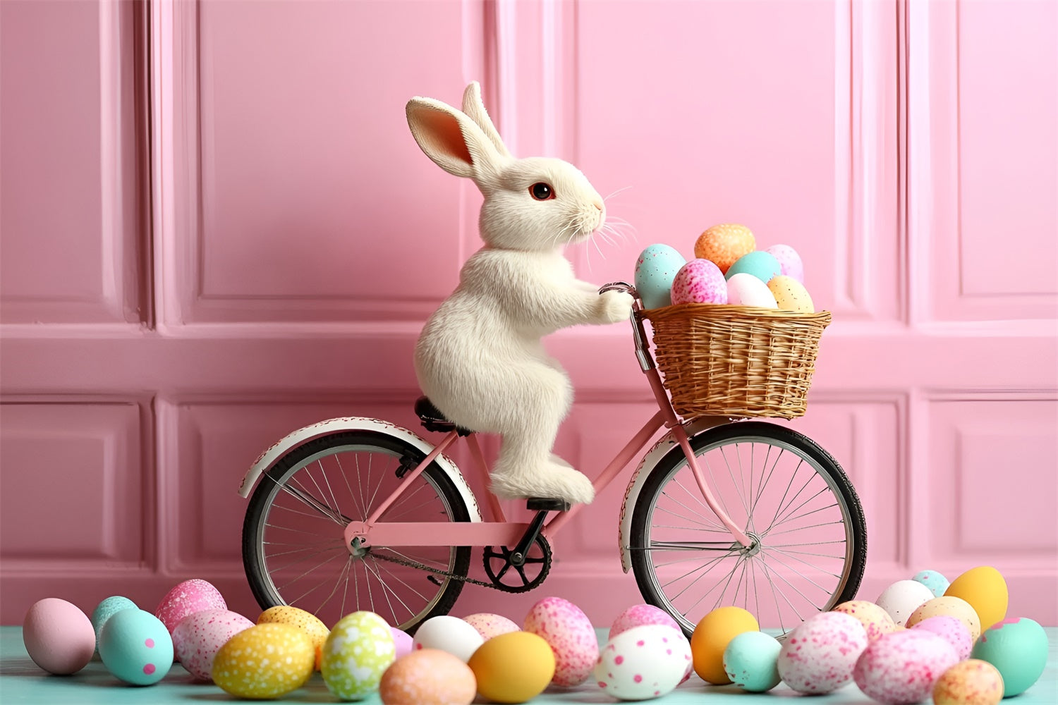 Photography Easter Backdrop Bunny Rides Bicycle Pink Backdrop CSH2-88