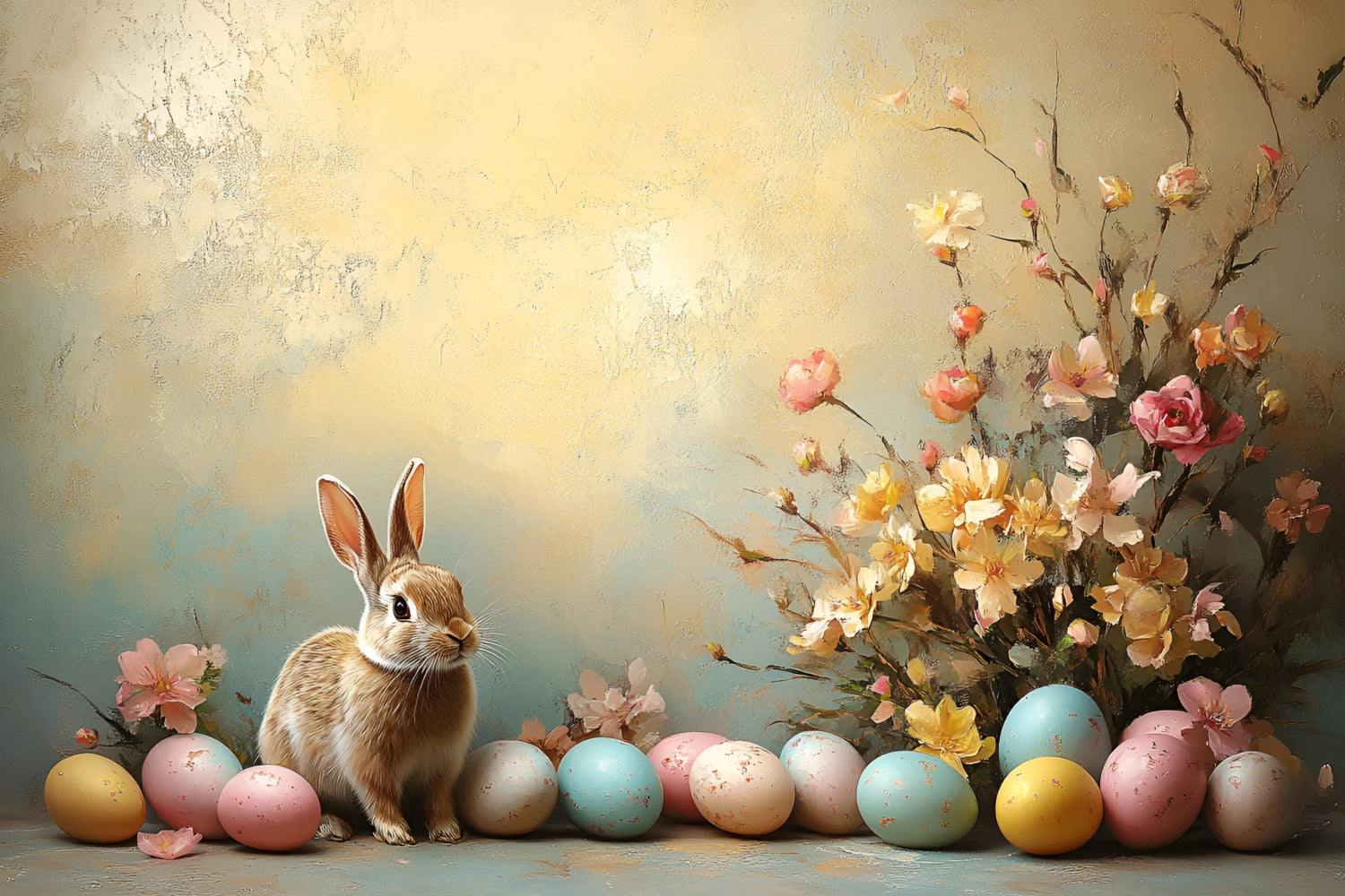 Easter Backdrops Photography Vintage Bunny Floral Egg Backdrop CSH2-89