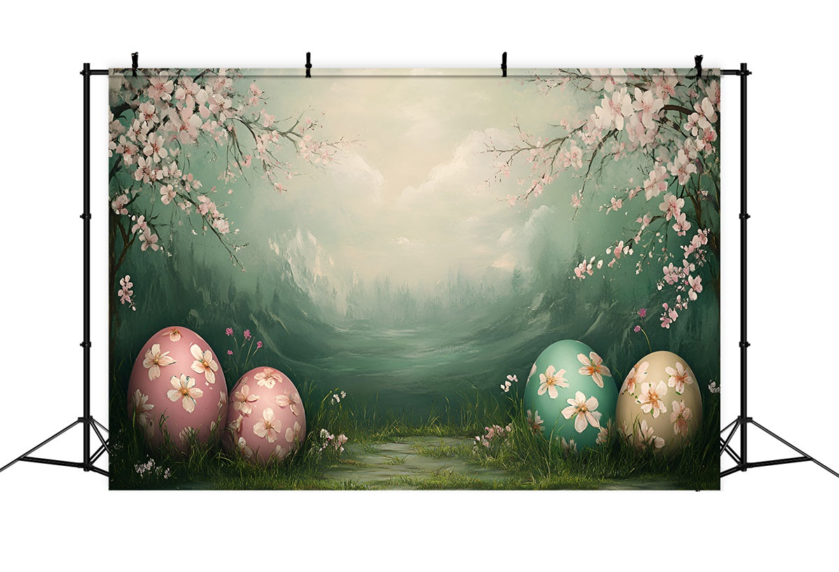 Backdrop For Easter Cherry Blossom Pastel Eggs Backdrop CSH2-9