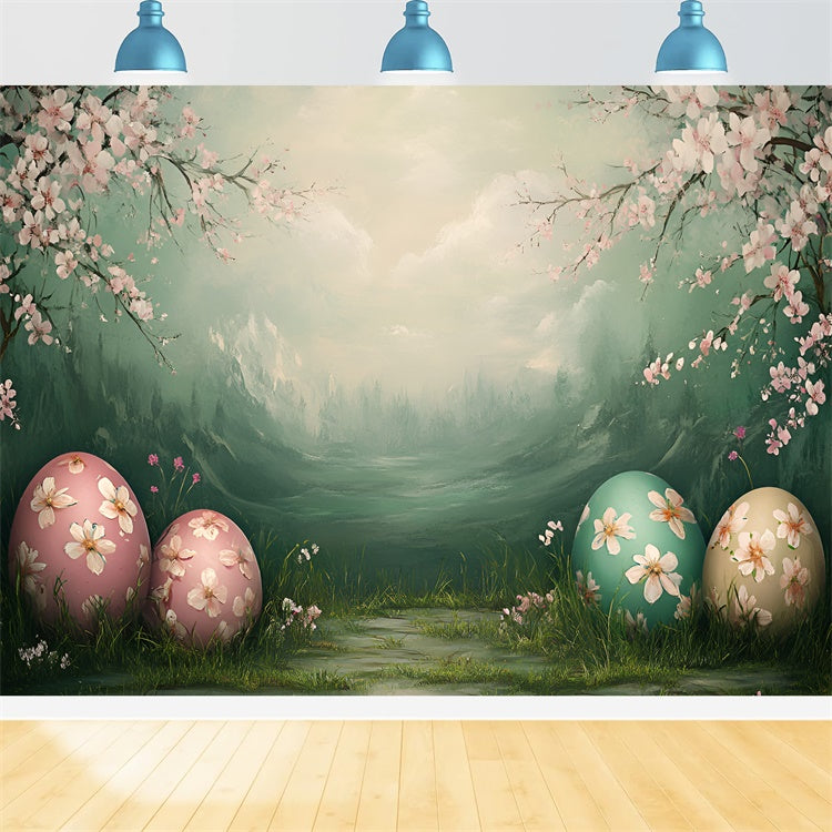 Backdrop For Easter Cherry Blossom Pastel Eggs Backdrop CSH2-9