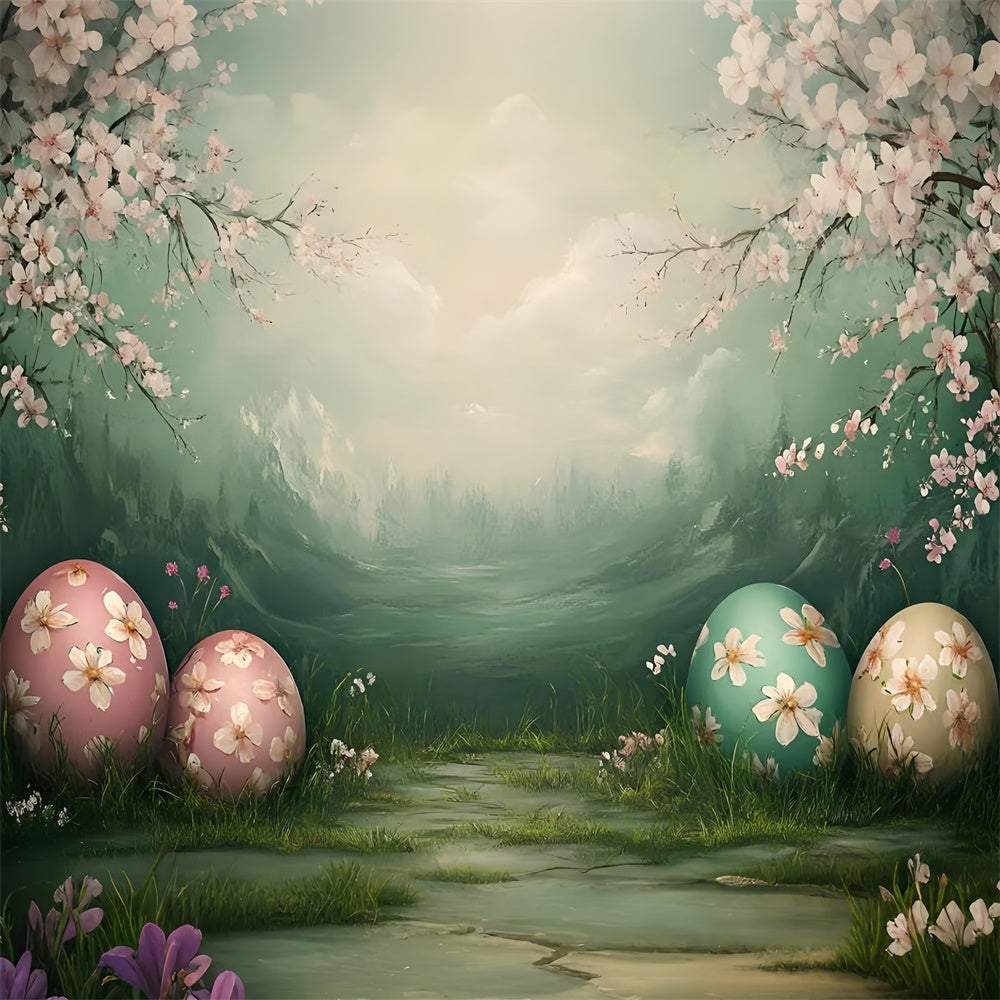 Backdrop For Easter Cherry Blossom Pastel Eggs Backdrop CSH2-9