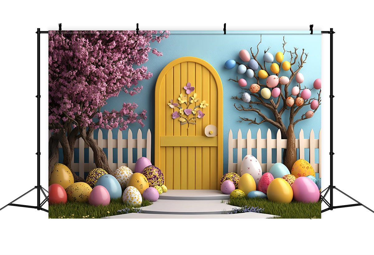 Easter Backdrops For Photography Yellow Door Egg Tree Backdrop CSH2-91