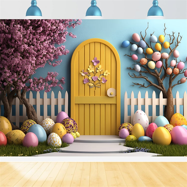 Easter Backdrops For Photography Yellow Door Egg Tree Backdrop CSH2-91