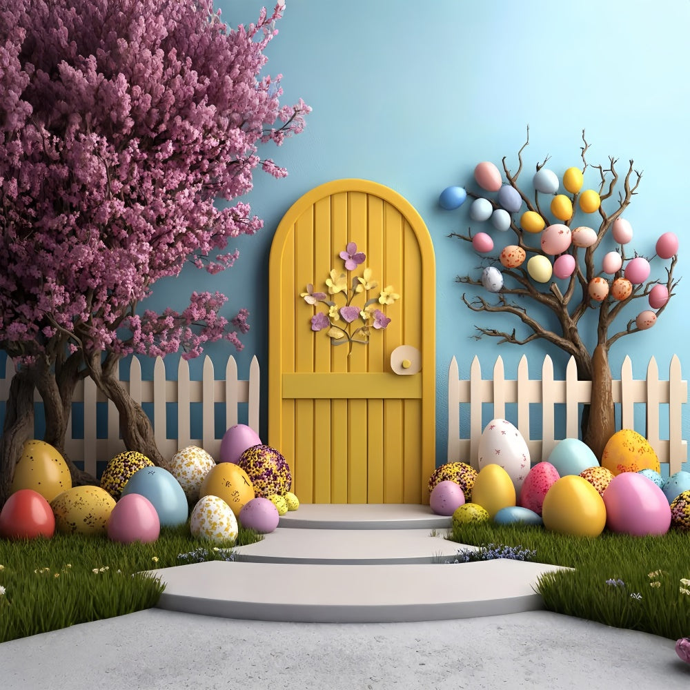 Easter Backdrops For Photography Yellow Door Egg Tree Backdrop CSH2-91