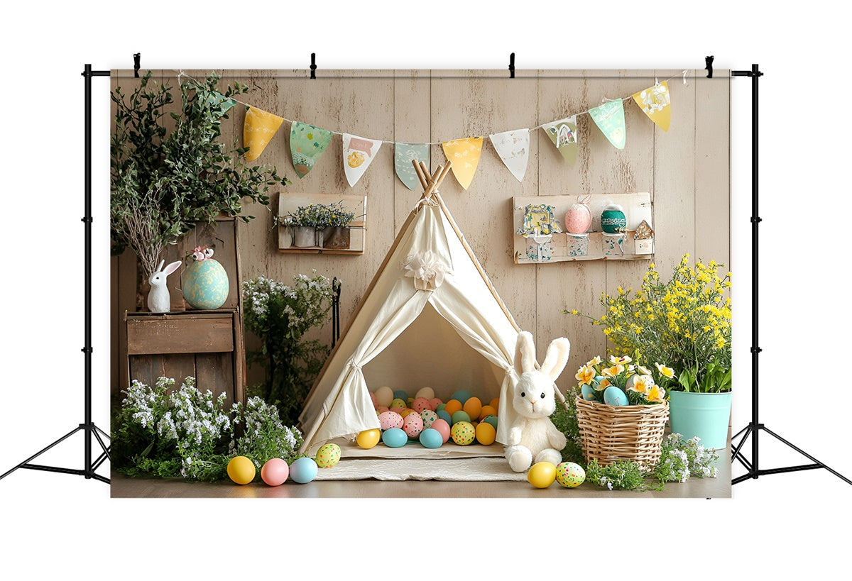 Photo Backdrops For Easter Vintage Bunny Teepee Egg Backdrop CSH2-92