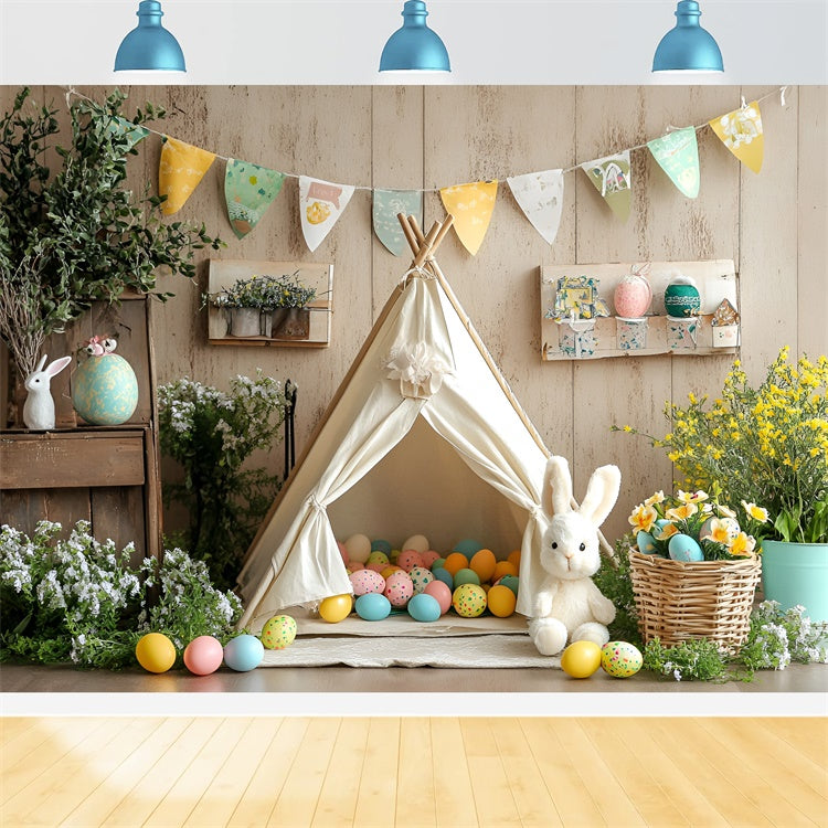 Photo Backdrops For Easter Vintage Bunny Teepee Egg Backdrop CSH2-92