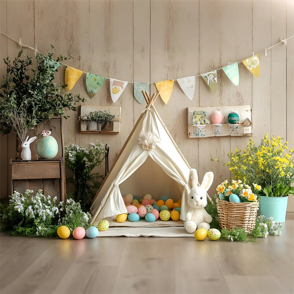 Photo Backdrops For Easter Vintage Bunny Teepee Egg Backdrop CSH2-92