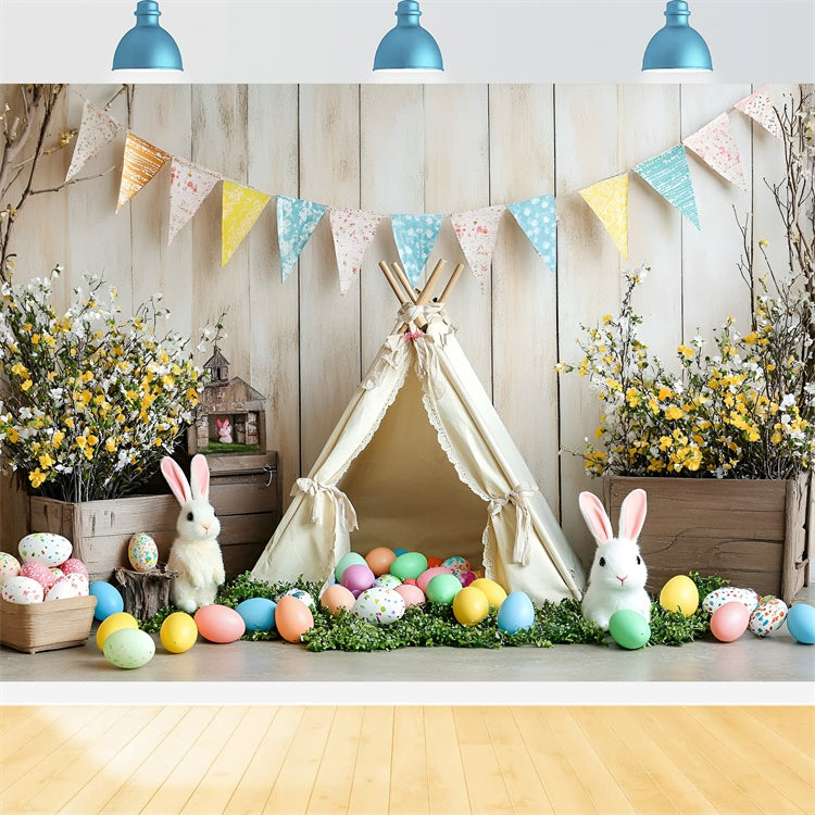 Easter Photo Backdrop Cozy Teepee Floral Decor Backdrop CSH2-93