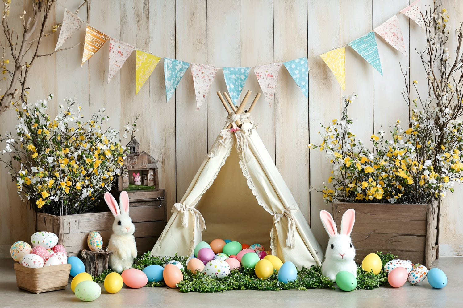 Easter Photo Backdrop Cozy Teepee Floral Decor Backdrop CSH2-93