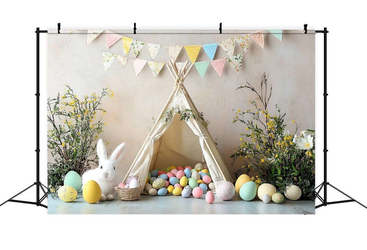 Easter Backdrop Charming Bunny Tent Colorful Egg Backdrop CSH2-94