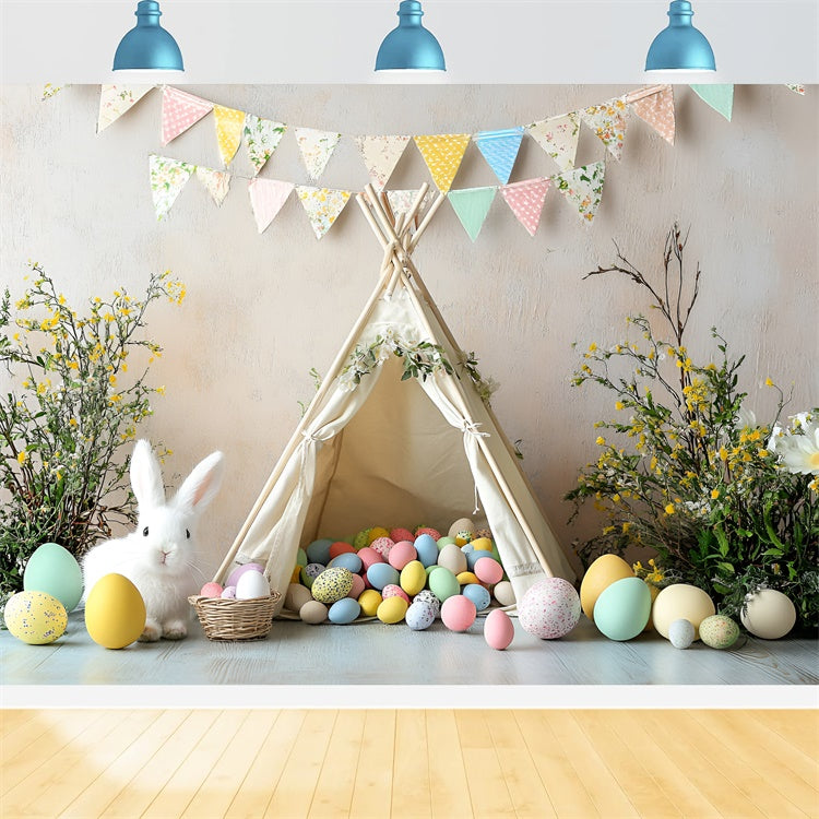 Easter Backdrop Charming Bunny Tent Colorful Egg Backdrop CSH2-94