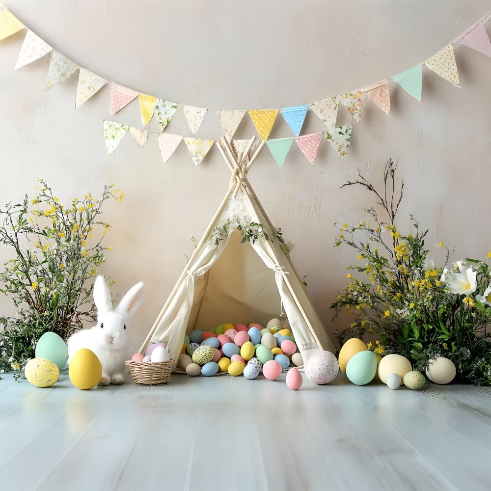 Easter Backdrop Charming Bunny Tent Colorful Egg Backdrop CSH2-94