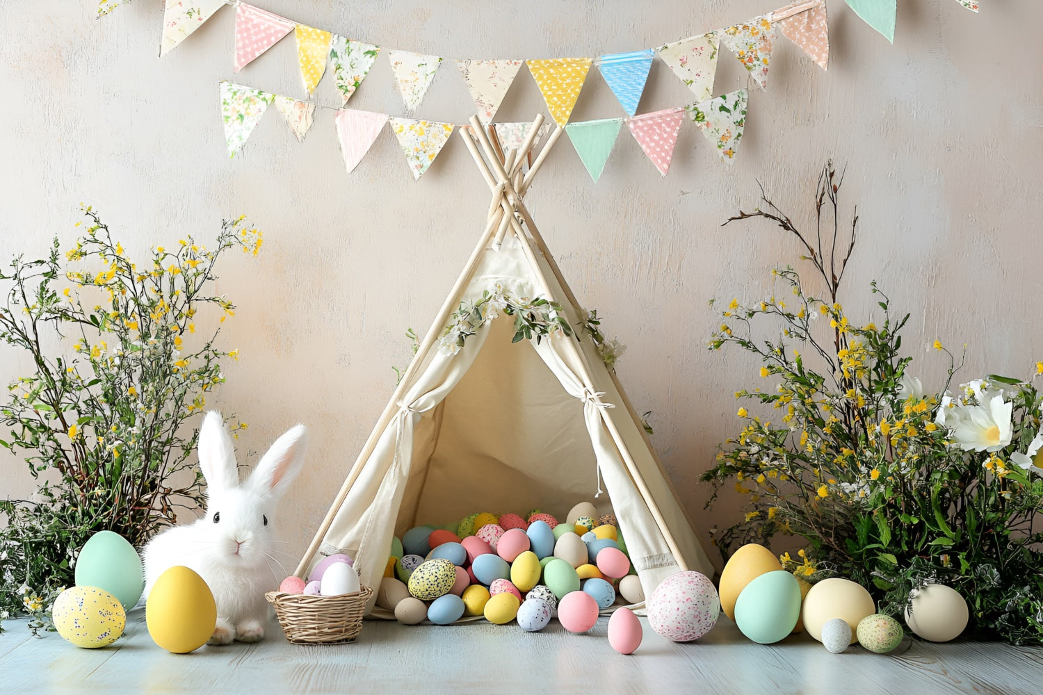 Easter Backdrop Charming Bunny Tent Colorful Egg Backdrop CSH2-94