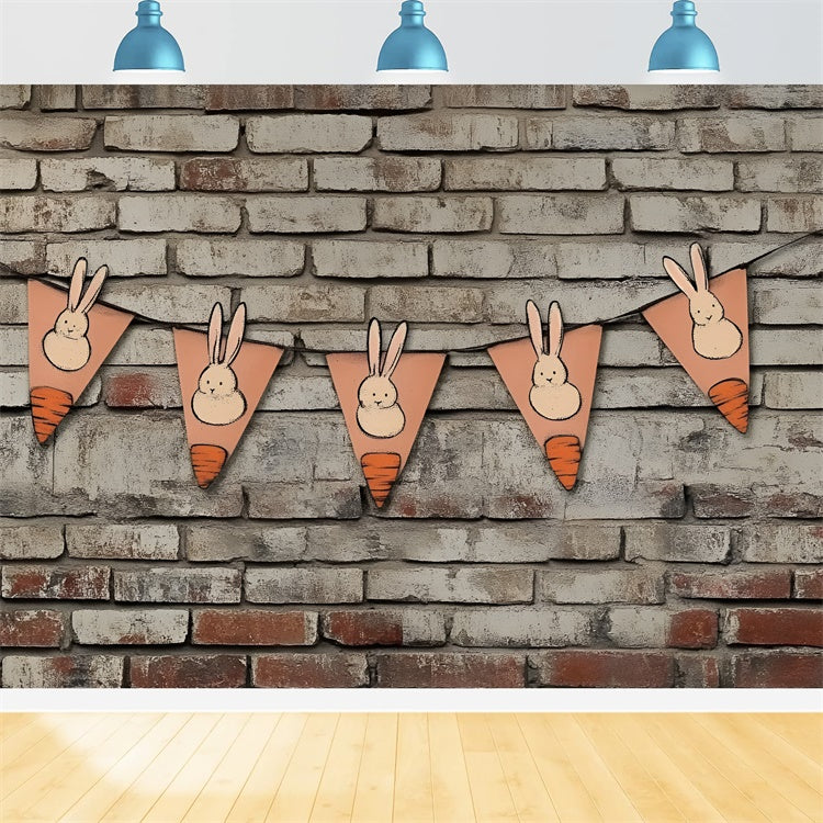 Easter Backdrop Vintage Brick Wall Bunny Carrot Backdrop CSH2-97